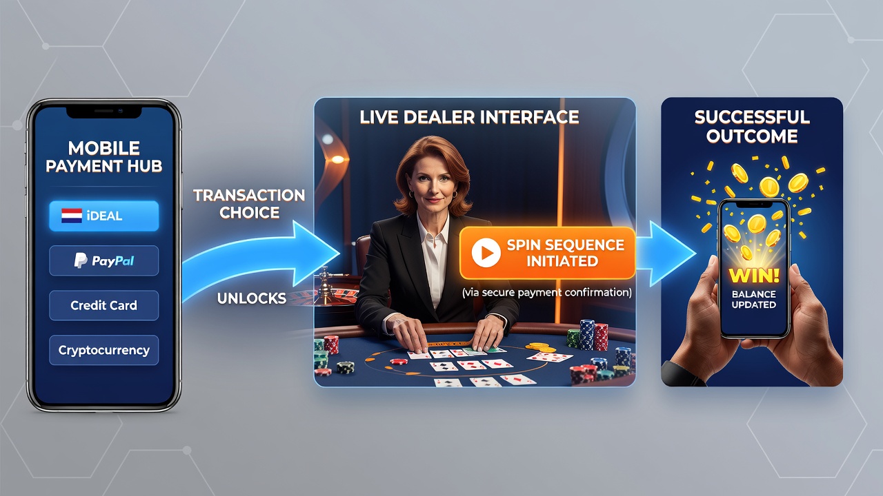 Diagram van verificatieprocessen en live dealer verbindingen in mobiele casino apps